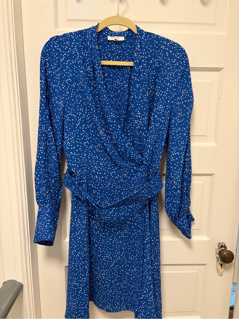 Equipment Blue Polka Dot Wrap Dress
